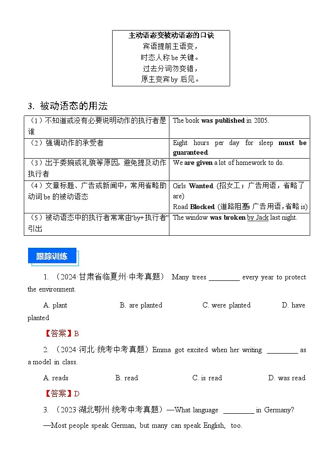 中考英语一轮复习——被动语态专题（教师讲义）第3页