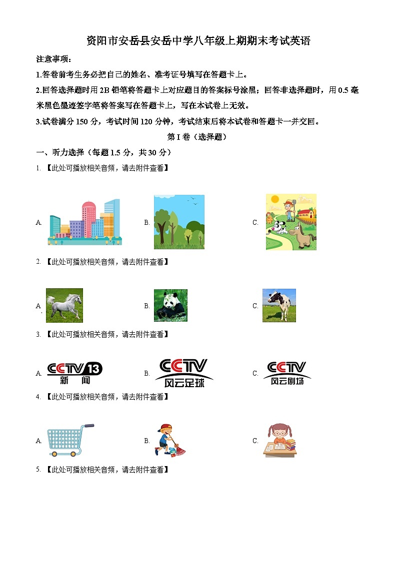 精品解析：四川省资阳市安岳中学2024-2025学年八年级上学期期末考试英语试题（原卷版）第1页