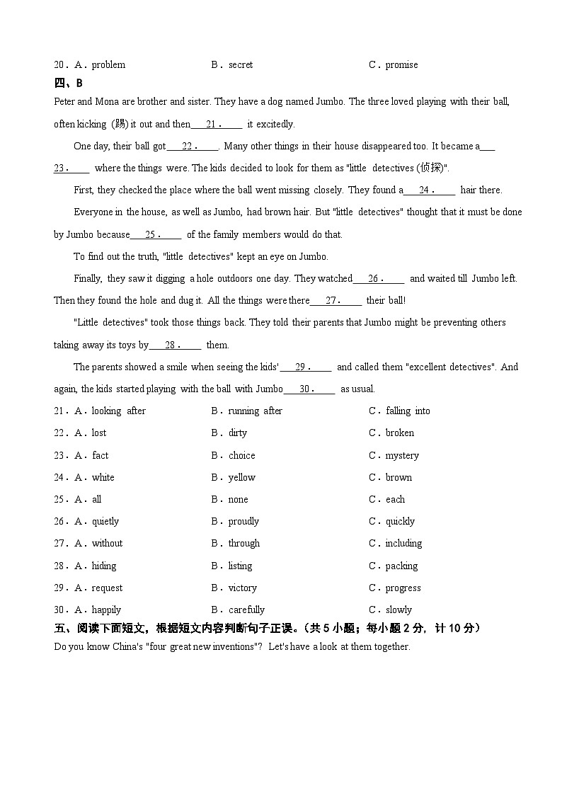 四川省成都市青白江区2025年九年级上学期期末英语试题附答案第3页