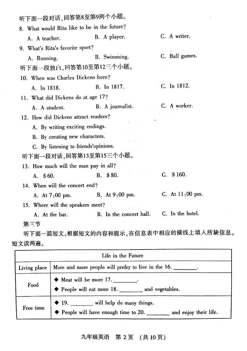 河南省洛阳市宜阳县2025-2026学年九年级上学期期末考试英语试题第2页