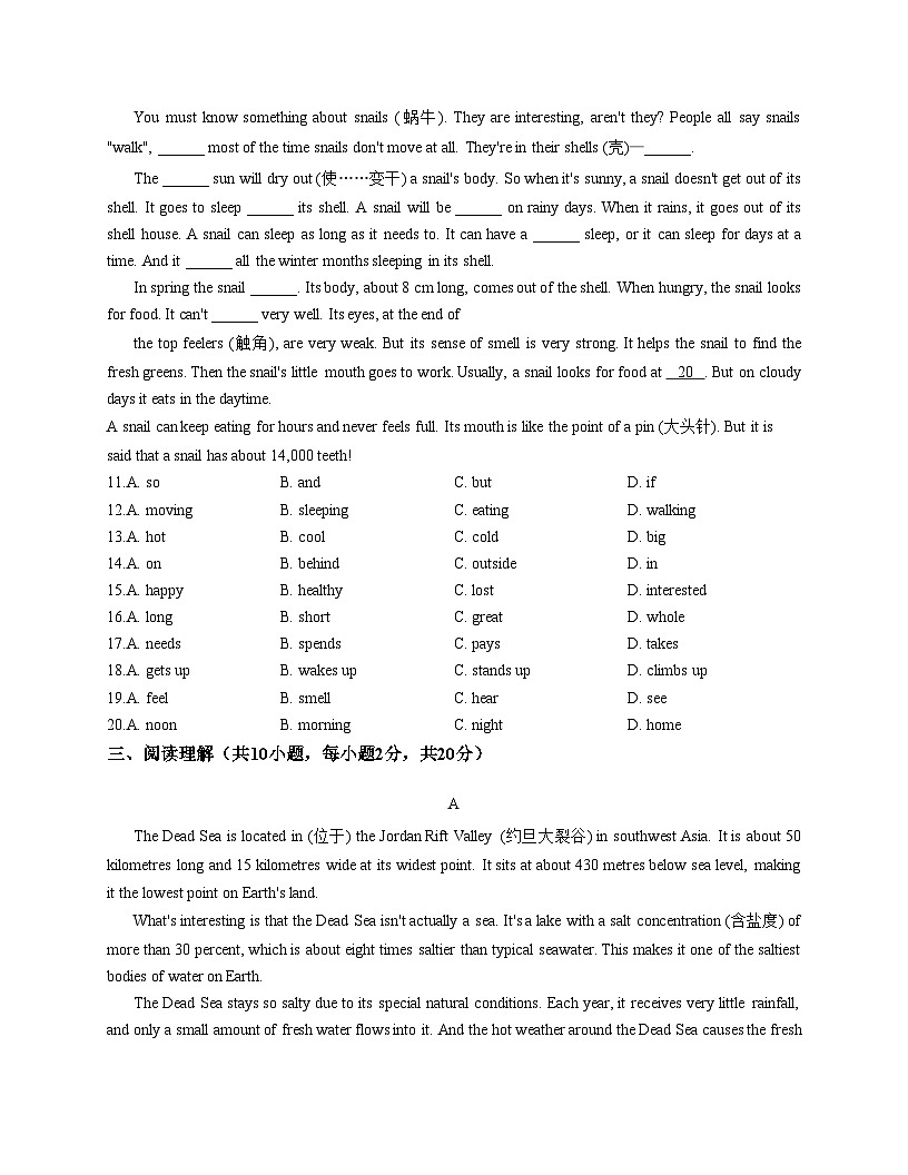 江苏省金陵中学仙林分校2025_2026学年上学期八年级英语12月月考试题（文字版，含答案）第2页