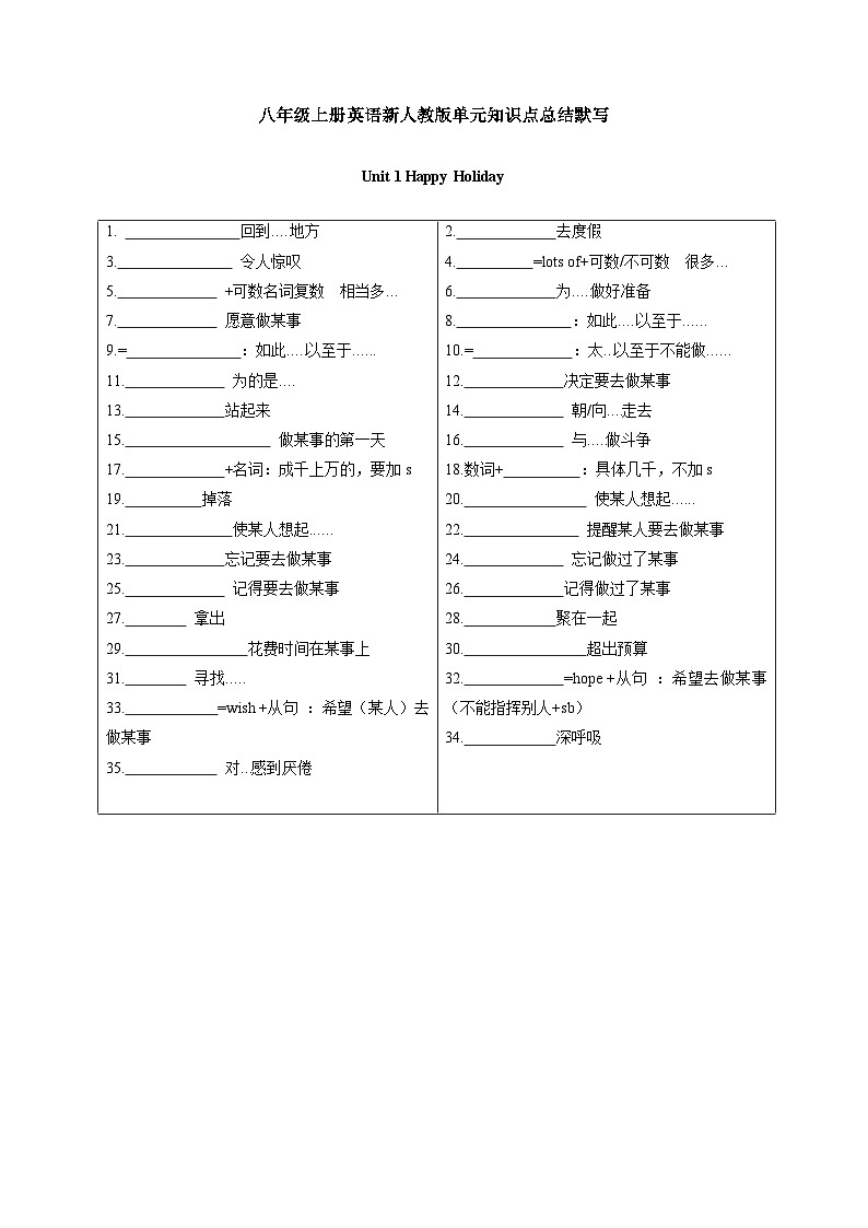 八年级上册英语新人教版单元知识点总结默写期末复习第1页