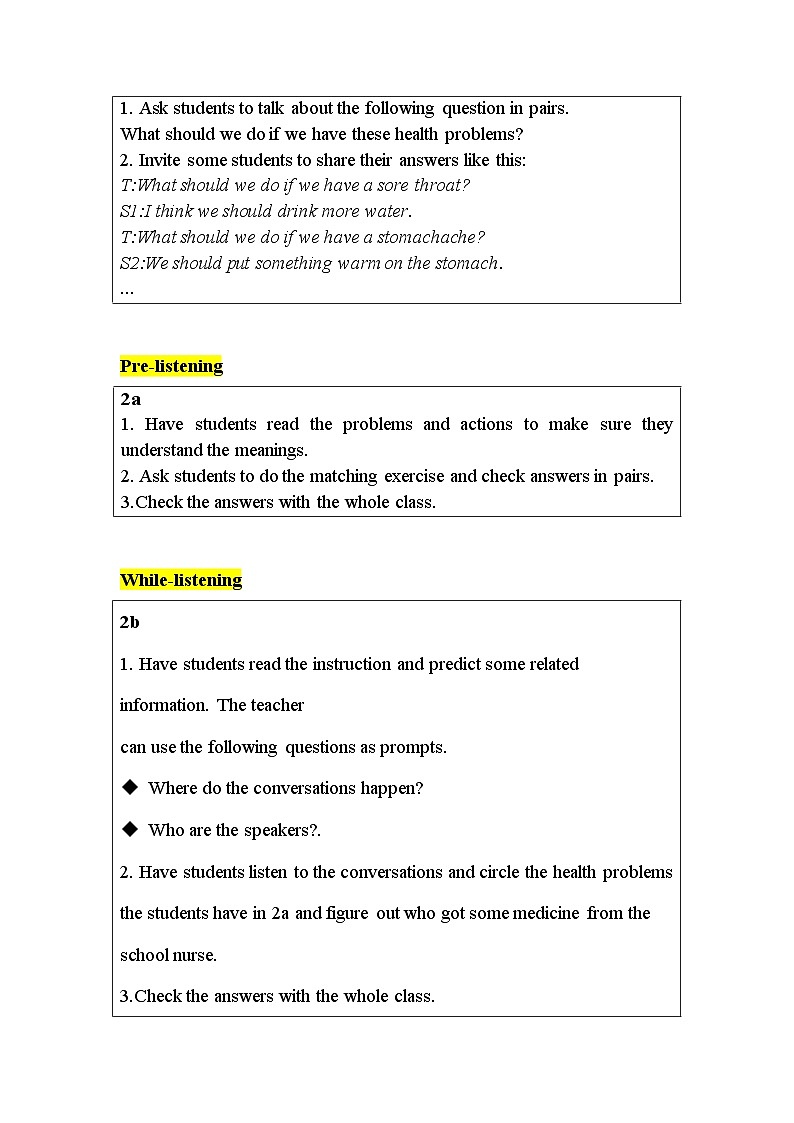 Unit 2 Stay Healthy lesson2 教案（表格式）  人教版英语八年级下册第2页