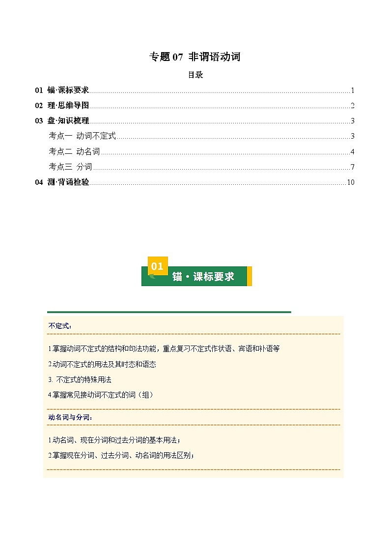 专题07 非谓语动词（知识清单）（原卷版）第1页
