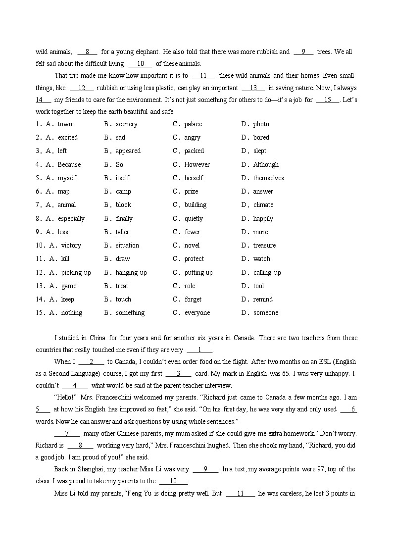 寒假作业09 完形填空（巩固培优）（原卷版）第3页