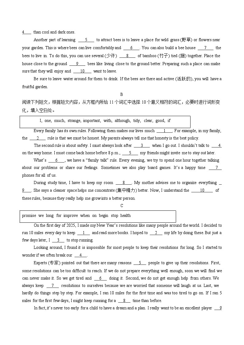 寒假作业11 选词填空（巩固培优）（原卷版） 第3页