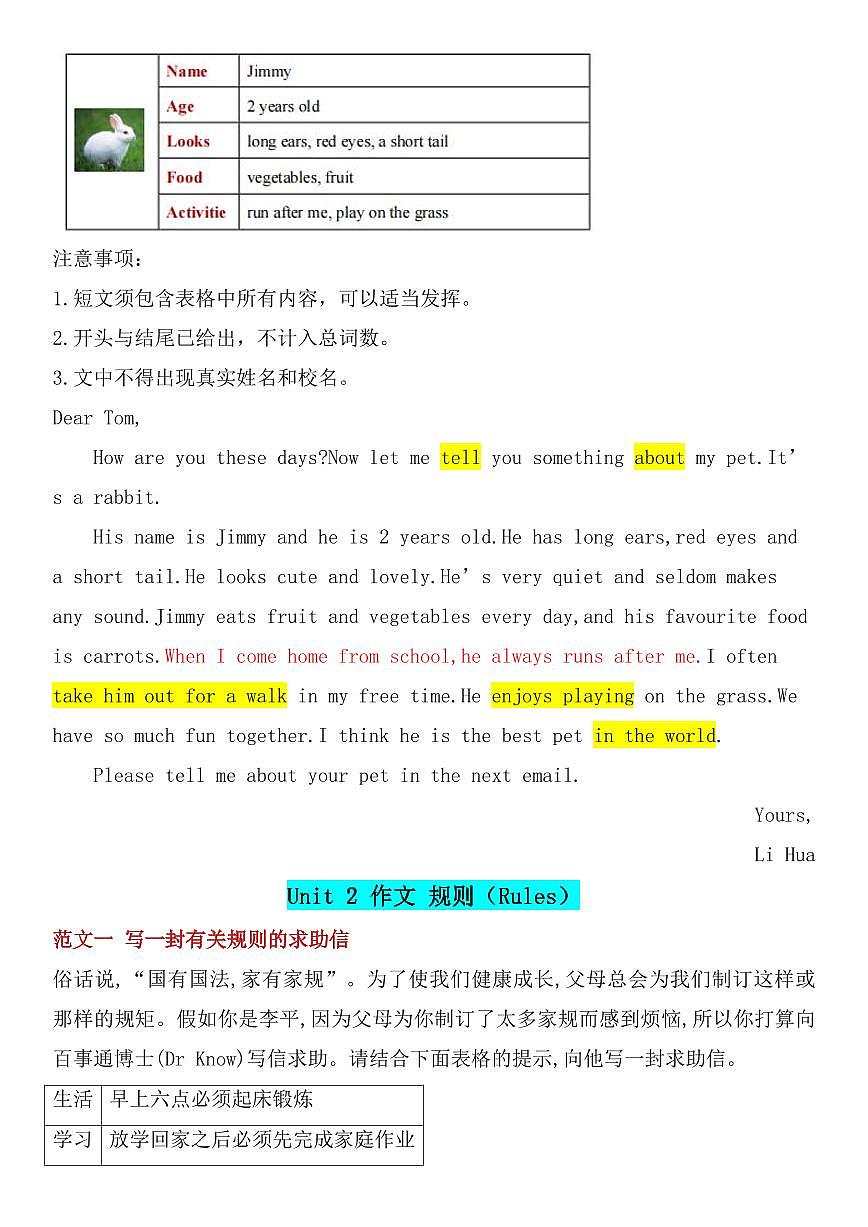 2024版人教版七年级下册英语期末满分范文知识点的汇总第3页