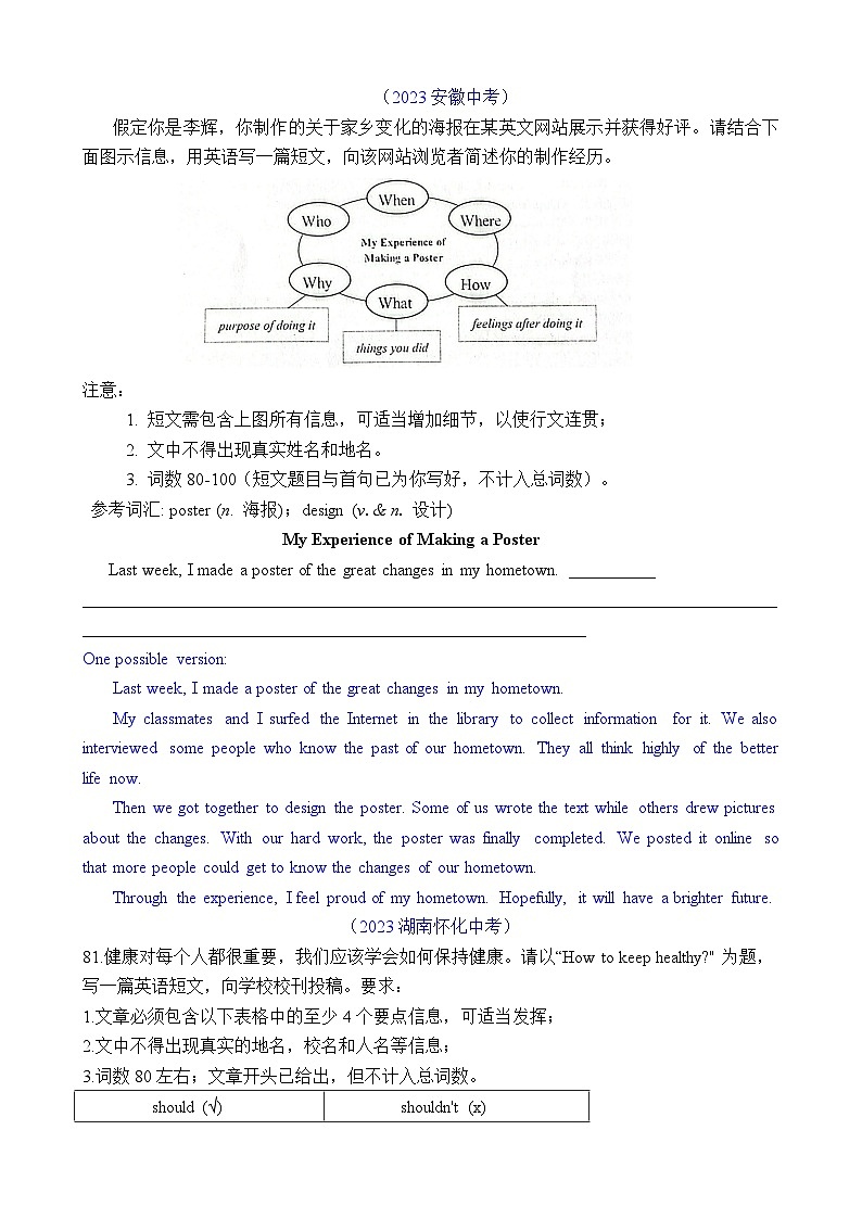 2023年中考英语真题分类汇编专题六 书面表达-话题作文（Word版附答案）第1页