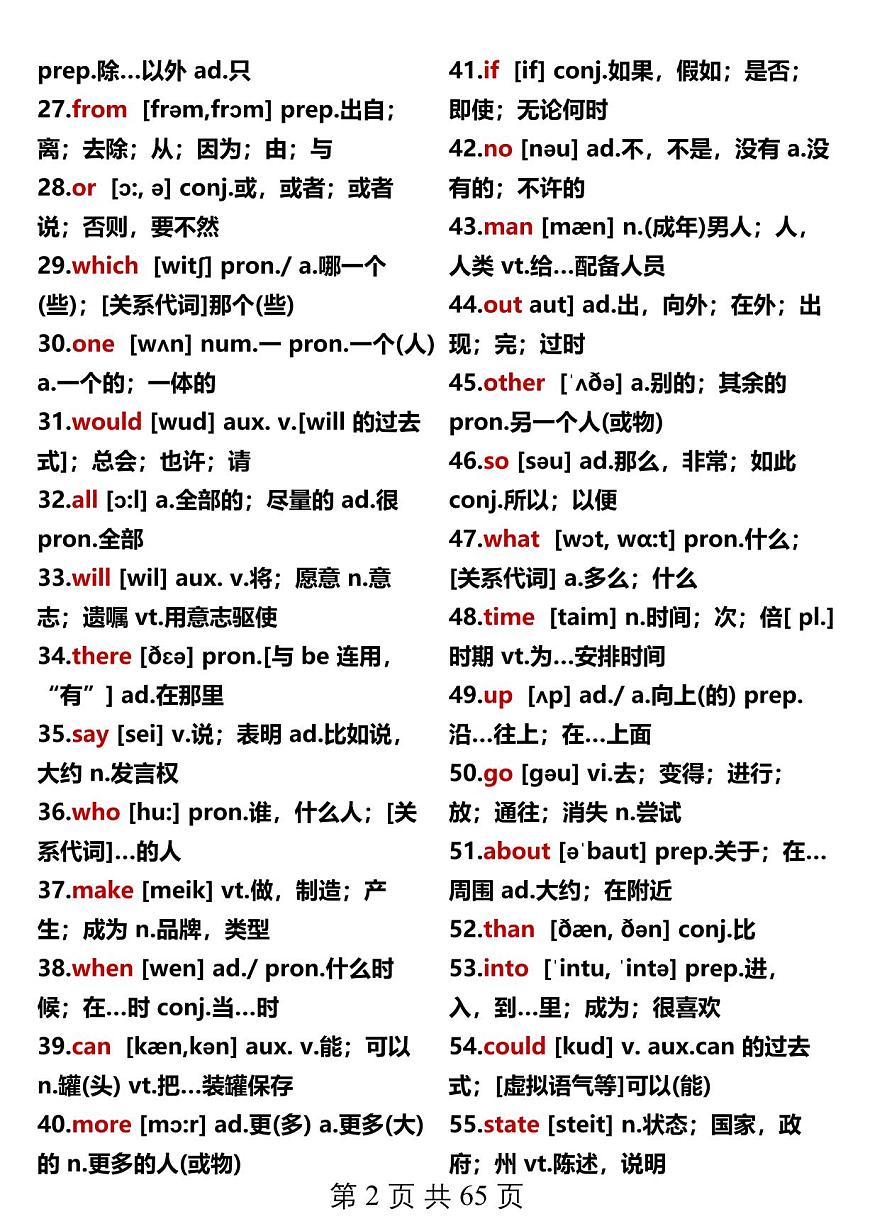 初中英语中考第一轮复习英语必备2000个高频常考核心词汇知识点第2页