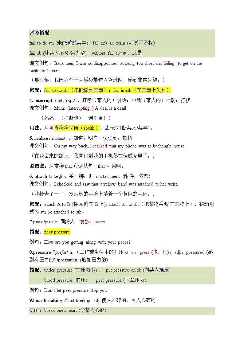 外研版八年级下册英语 Unit 2 Growing pains and gains知识清单背诵版第2页