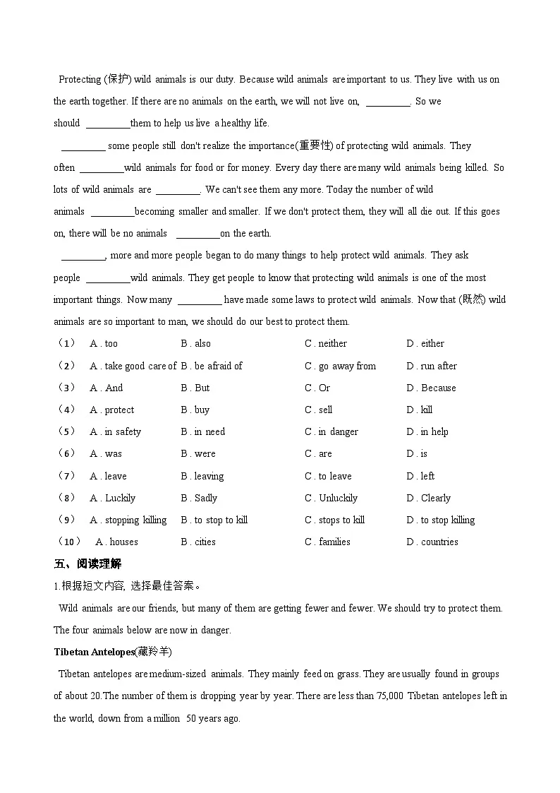 Unit 5 Wild animals Integration一课一练英语译林版（2024）初中八年级上册(无答案)第3页