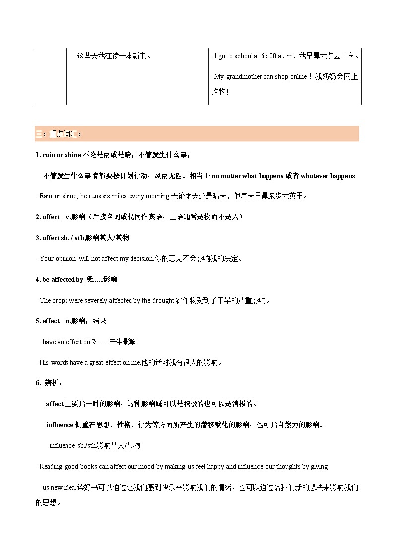 人教版（2024）七年级下册英语 Unit 6 Rain or Shine 讲义第2页