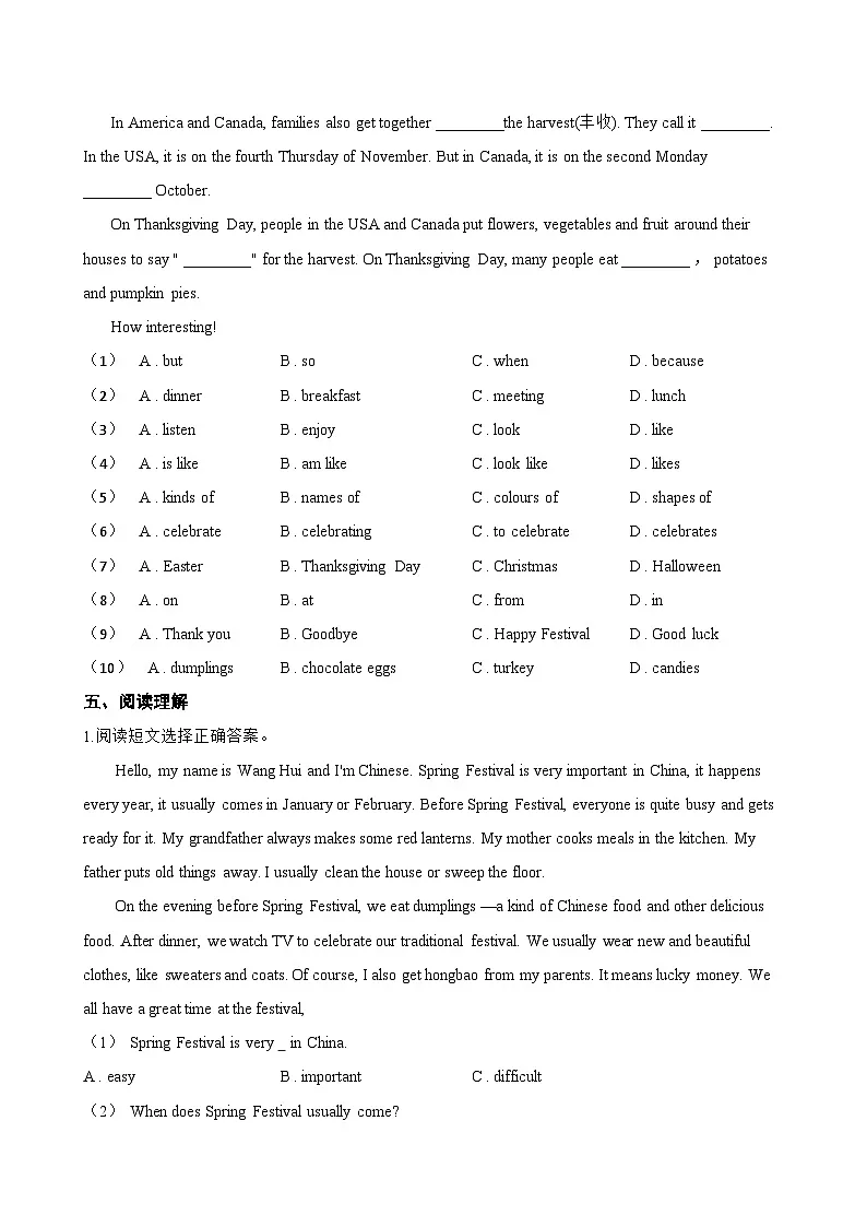 Unit 8 Let's celebrate! Assessment一课一练英语译林版（2024）初中七年级上册(无答案)第3页