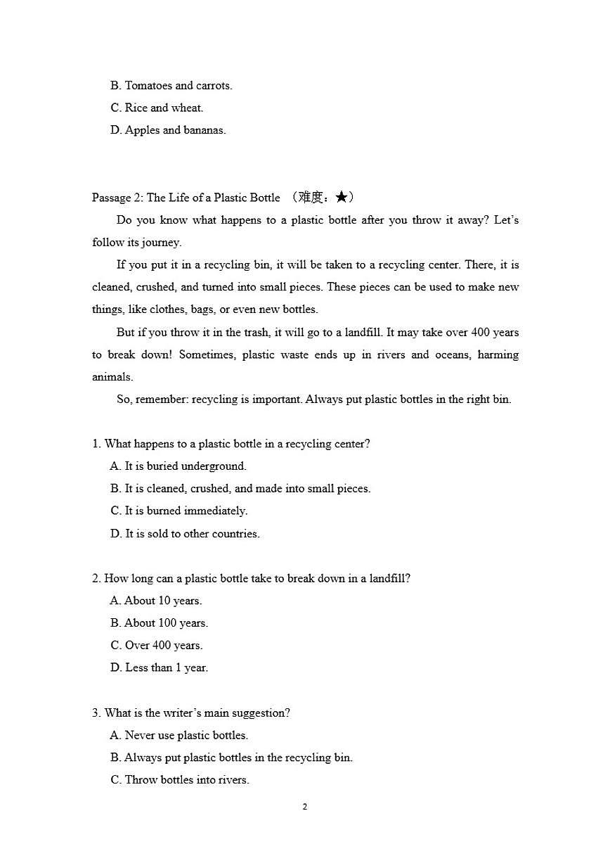 中考英语阅读理解话题预测练——环保与可持续发展（含答案）第2页