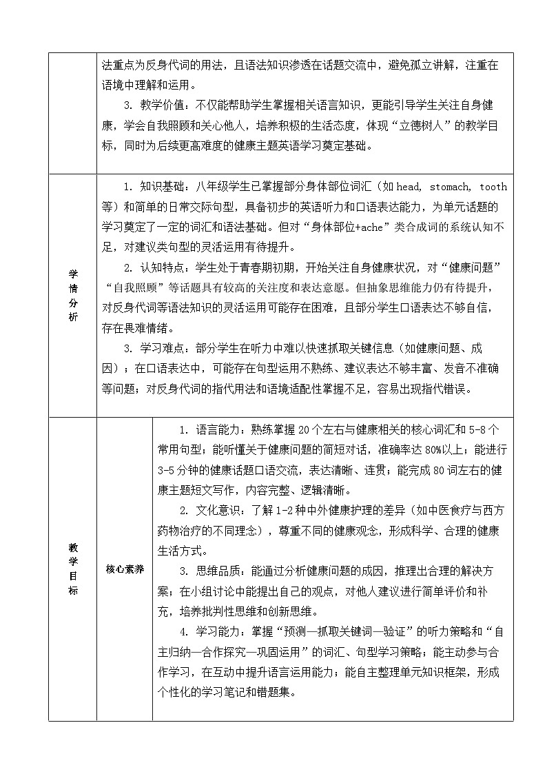 【新教材】2026年春季人教版八年级下册英语 Unit 2 Stay Healthy 教案【表格式】（共9课时）第2页