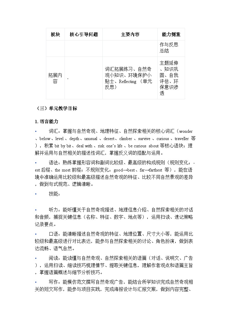 Unit 4 The Wonders of Nature 教学设计 （5个课时）初中英语人教版（2024）八年级下册第2页