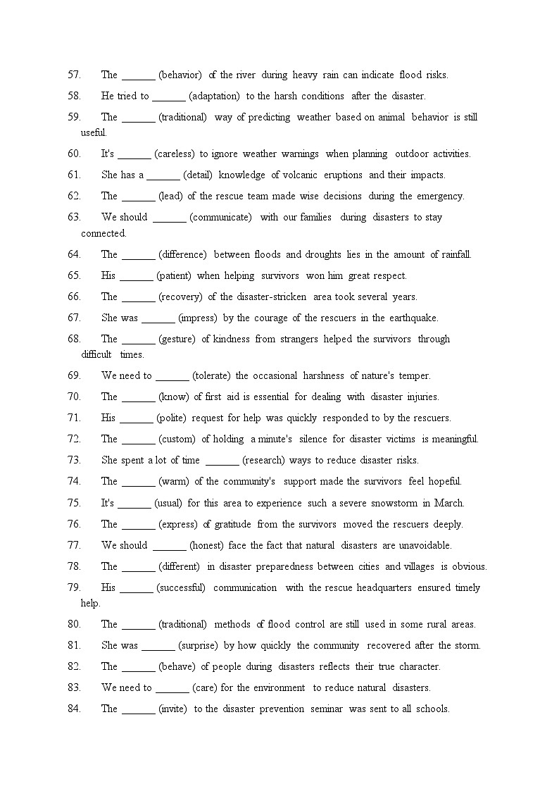 Unit5 Nature's Temper用括号里单词的正确形式填空专练 初中英语人教版（2024）八年级下册第3页