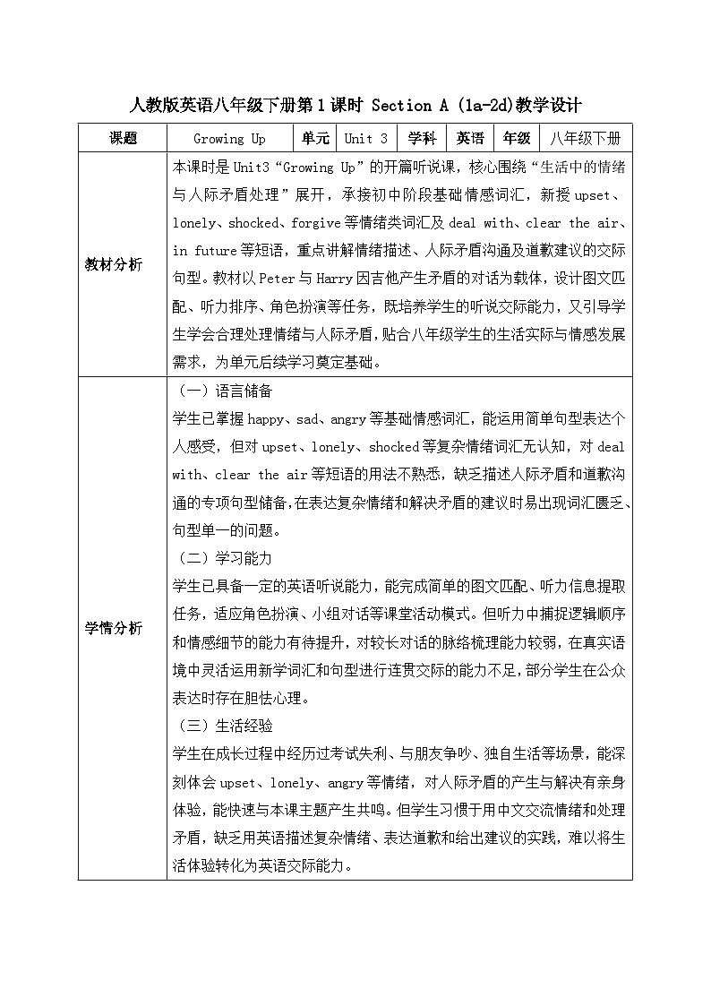 【任务型备课】人教版英语八下-Unit3 第1课时 Section A  (1a-2d)（教案）第1页