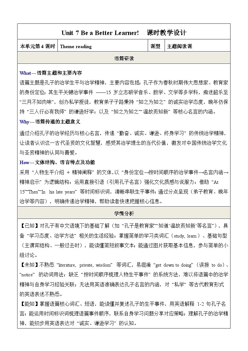 仁爱科普版（2024）八年级下册英语Unit7 Be a Better Learner!  Theme reading 表格式教案第1页