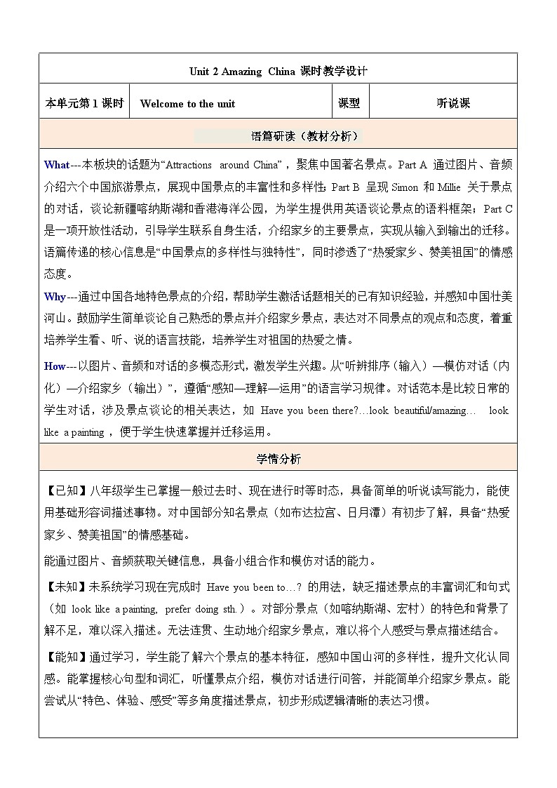 Unit 2 Welcome 教学设计-译林版初中英语八年级下册（新教材）第1页