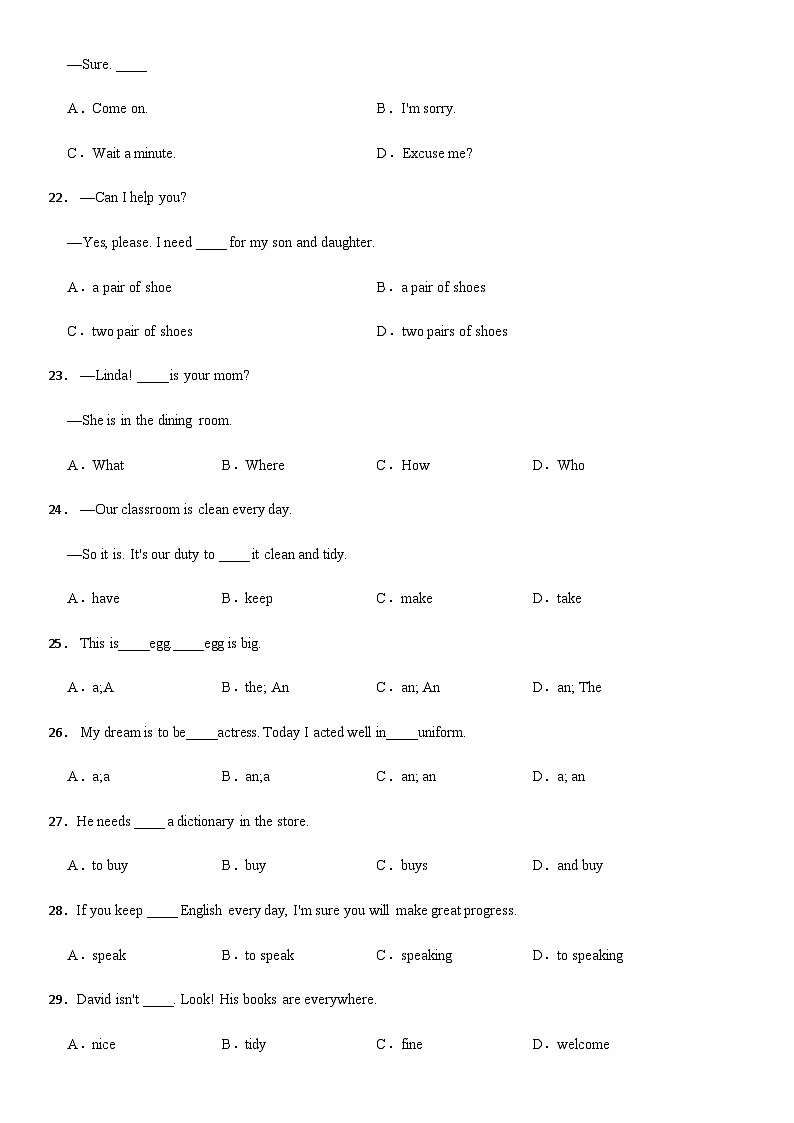 人教版英语（2024）七年级上册 Starter Unit 2 Keep Tidy课堂同步训练（含答案）第3页