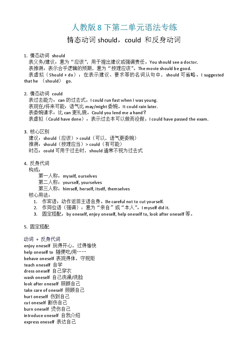 人教版2024初中英语八下Unit 2 单元语法练习 含答案第1页