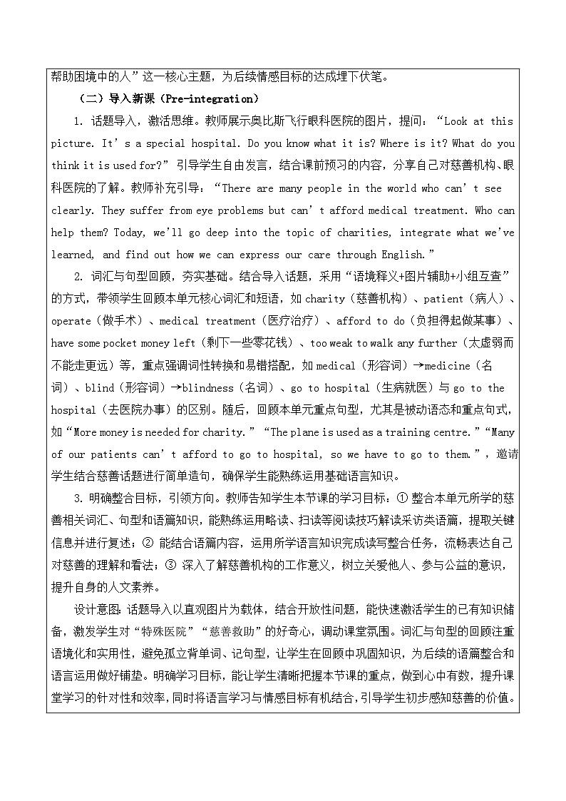 【新教材】译林版（2024）八年级下册英语Unit 7 Charities-Integration教案【表格式】第2页