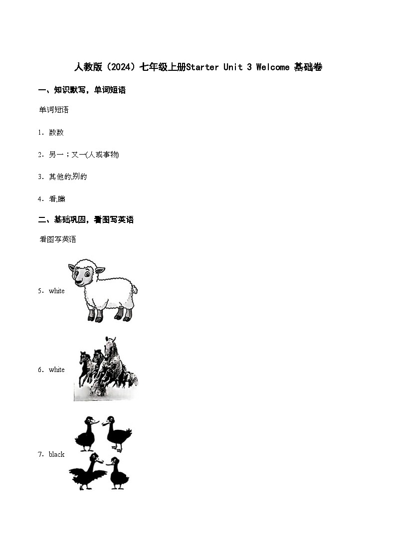 Starter Unit3 Welcome基础卷（含解析）人教版（2024）七年级英语上册第1页
