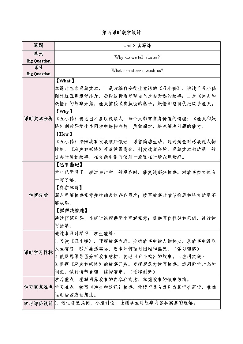 人教版（2024）英语七年级下册Unit 8 Section B 1a-2b教学设计（表格式）第1页