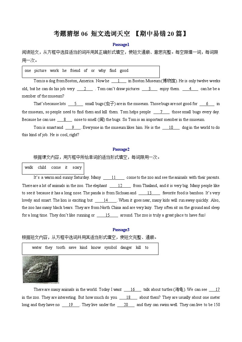 考题猜想06 短文选词填空 【期中易错20篇】（原卷版）第1页