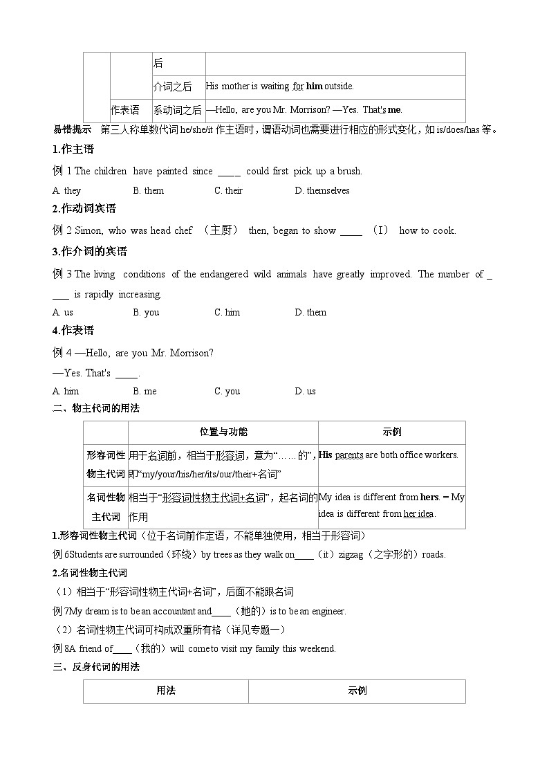 专题07 代词考点归纳（原卷版）第2页