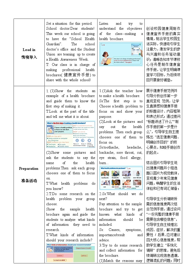 Unit 2 Stay Healthy Section B(4a-4c)第6课时 project 项目活动课教学设计（表格式）人教版（2024）八年级英语下册第3页