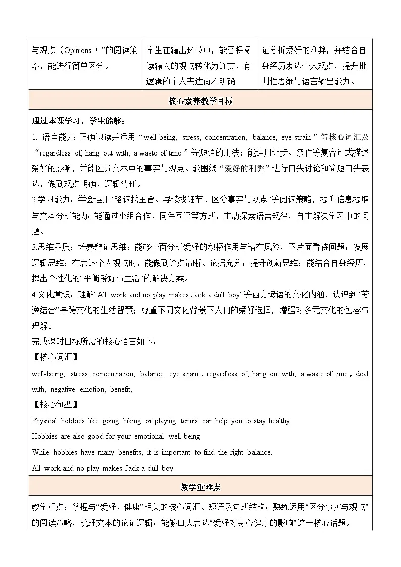 Unit 1 Time to relax 第7课时 reading plus阅读课教学设计（表格式）人教版（2024）八年级英语下册第2页