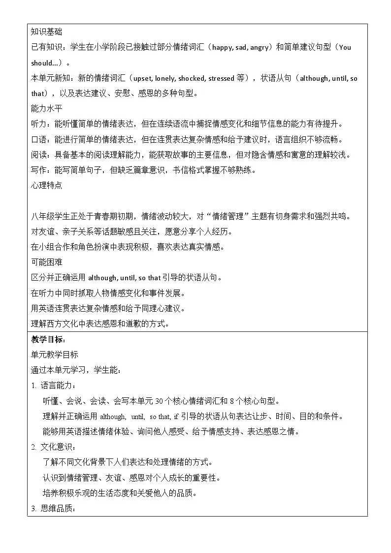 【新教材】人教版（2024）八年级下册英语Unit 3 Growing Up单元备课教案【表格式】第2页