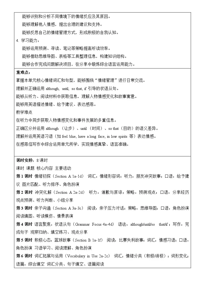 【新教材】人教版（2024）八年级下册英语Unit 3 Growing Up单元备课教案【表格式】第3页