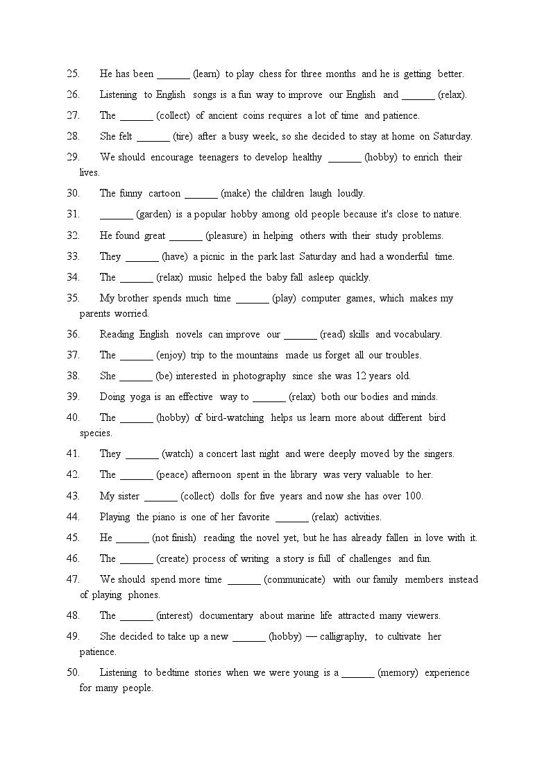 Unit1 Time to relax用括号里单词的正确形式填空专练-2025-2026学年人教版英语八年级下册第2页