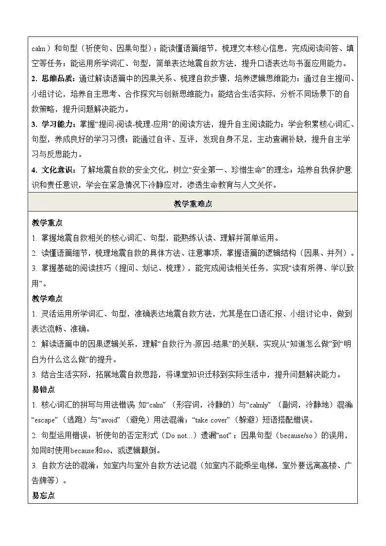 仁爱科普版（2024）八年级下册英语Unit 9 Forces of Nature Grammar in use教学设计（表格式）第2页