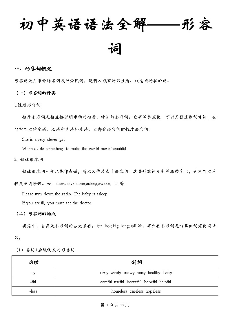 初中英语语法全解——形容词 教案01