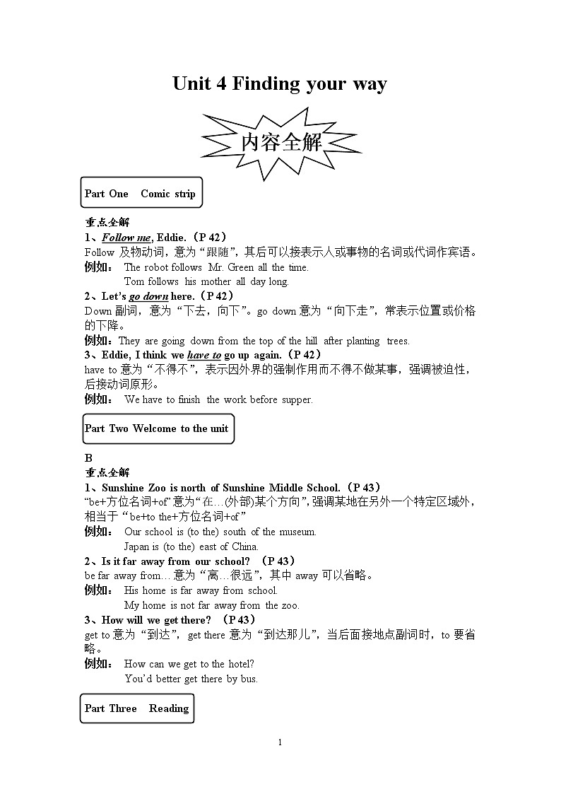 译林版牛津英语七年级下册Unit 4知识点+测试卷01
