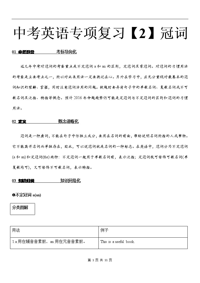 中考英语专项复习【2】冠词第1页