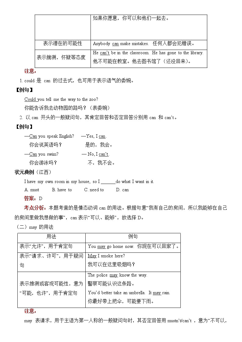 中考英语语法专题讲解——情态动词02