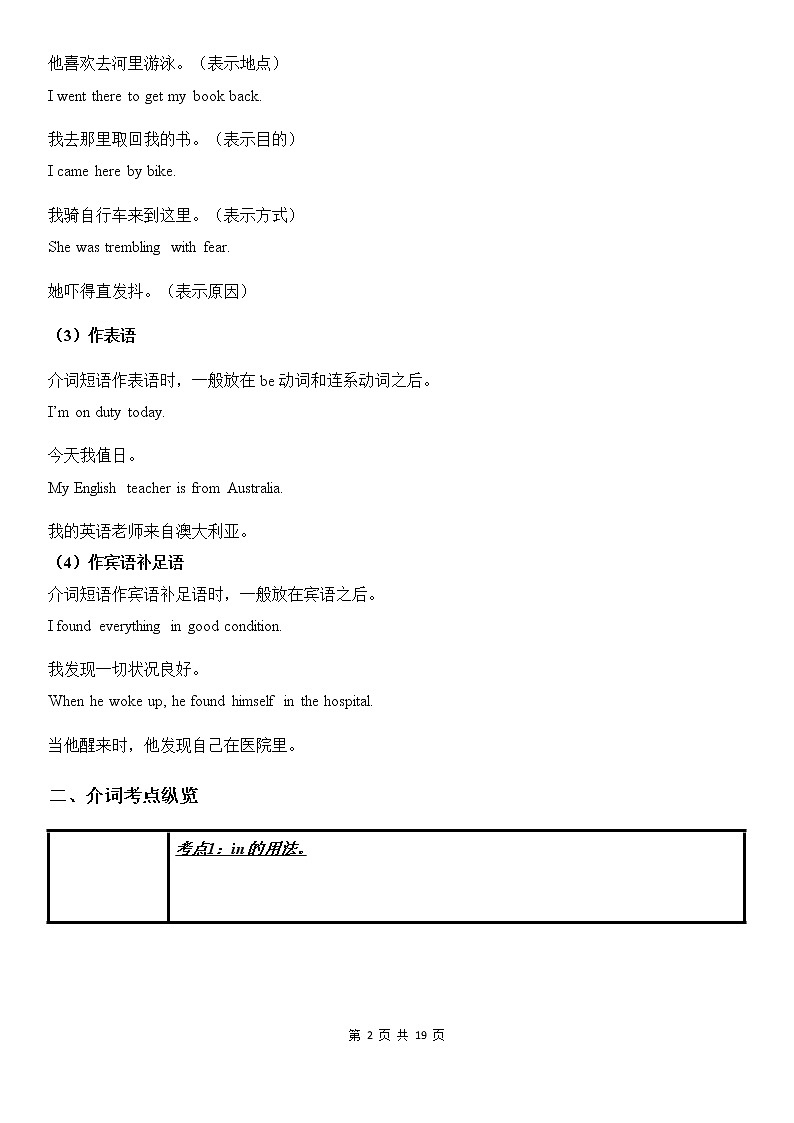 中考英语语法考点纵览 6——介词第2页