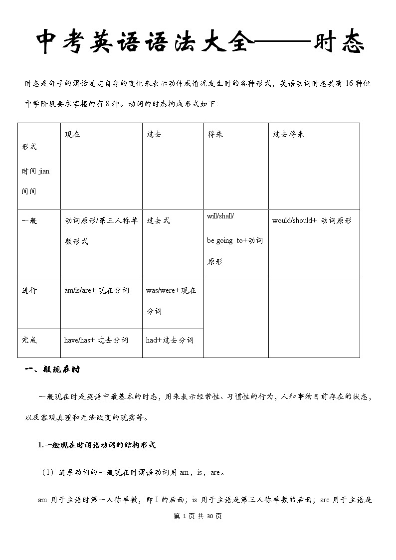 中考英语语法大全——时态 教案01