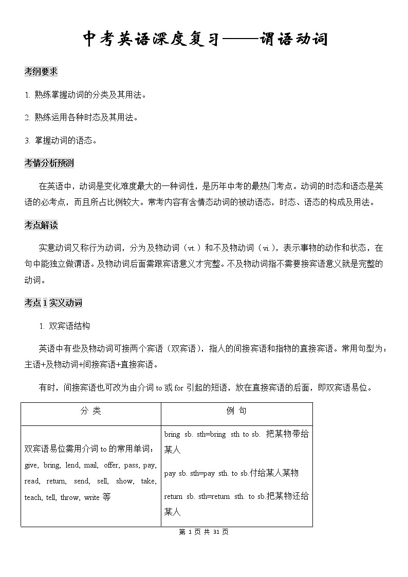 中考英语深度复习讲义——谓语动词第1页