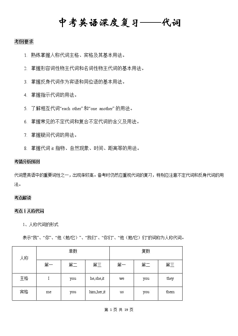 中考英语深度复习讲义——代词第1页