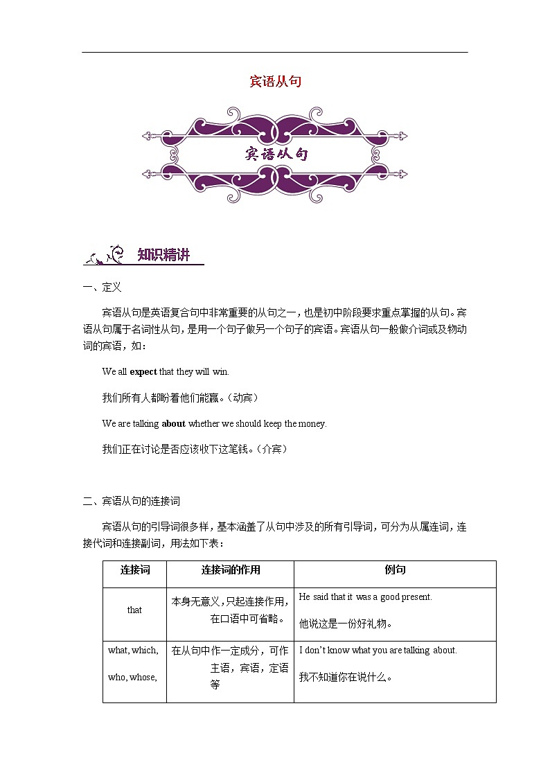 中考英语专题讲练： 宾语从句（含解析）01