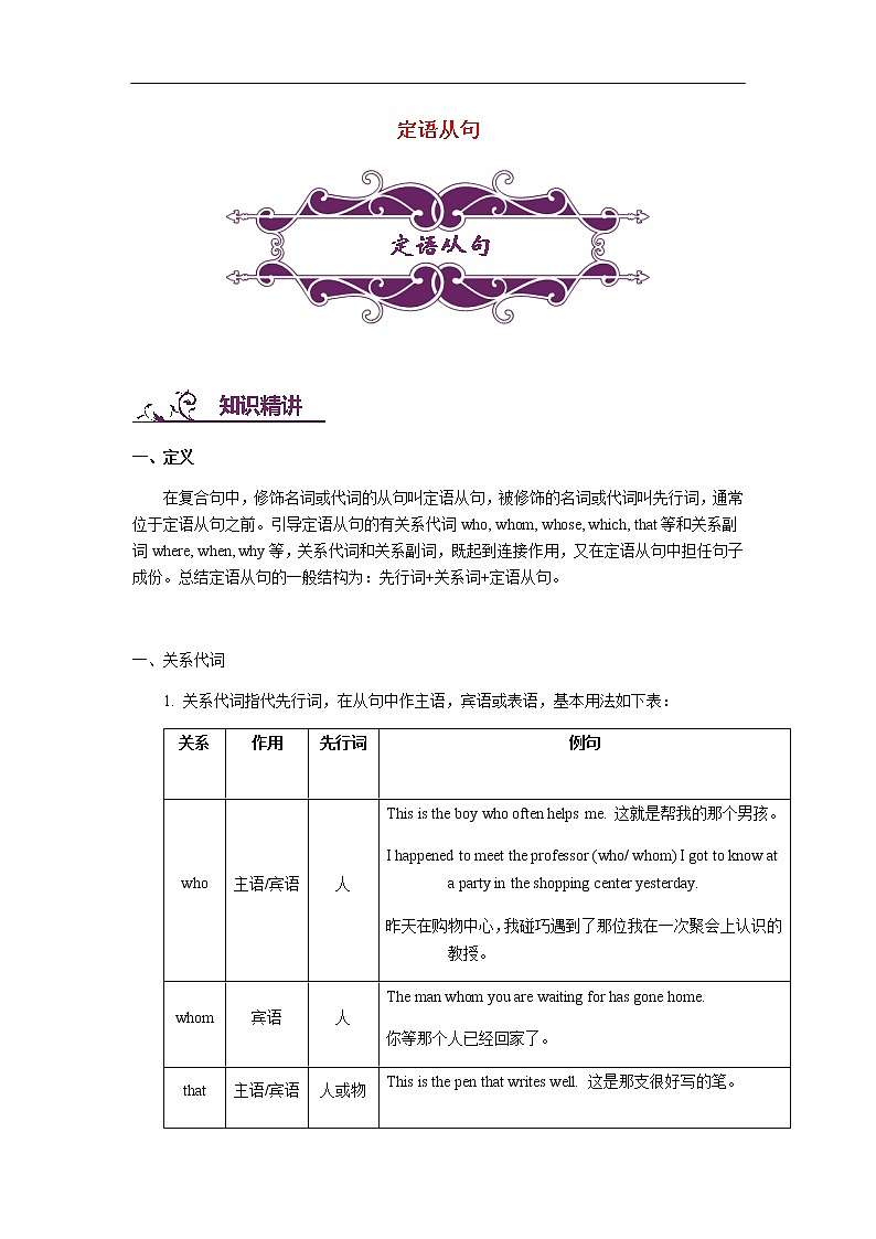 中考英语专题讲练： 定语从句（含解析）01