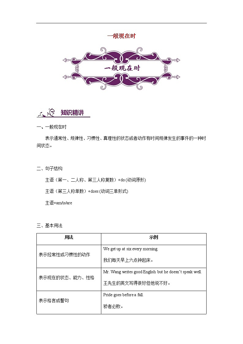 中考英语专题讲练： 一般现在时（含解析）01