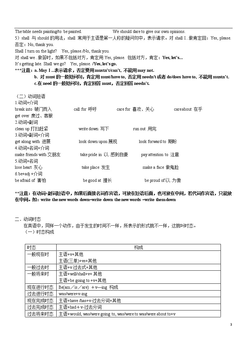 中考英语语法一轮复习——动词讲解（无答案）第3页