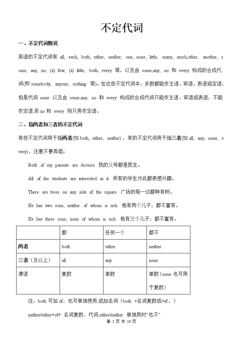 初中英语不定代词讲解（无答案）第1页